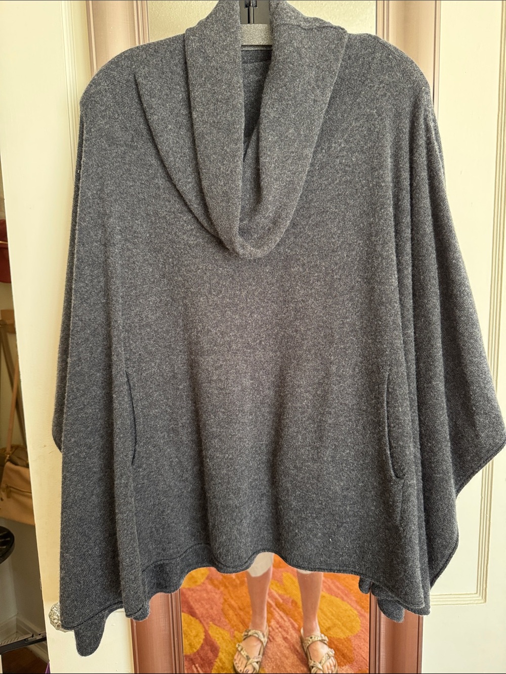Cozy Gray Cowl Neck Women's Sweater Poncho